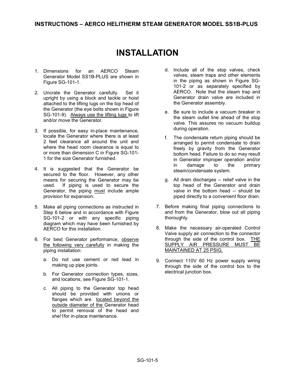 Installation | AERCO Steam Generator User Manual | Page 7 / 25
