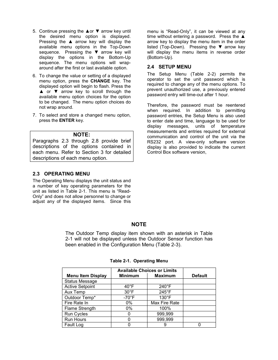 3 operating menu, 4 setup menu, C-more control panel operation | AERCO C-More Controls User Manual | Page 11 / 98