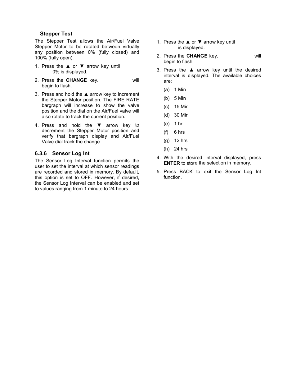 5 stepper test, 6 sensor log int, C-more control panel operation | AERCO C-More Controls User Manual | Page 41 / 98