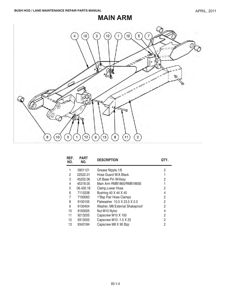 Main arm | Bush Hog RMB 1865 User Manual | Page 10 / 67