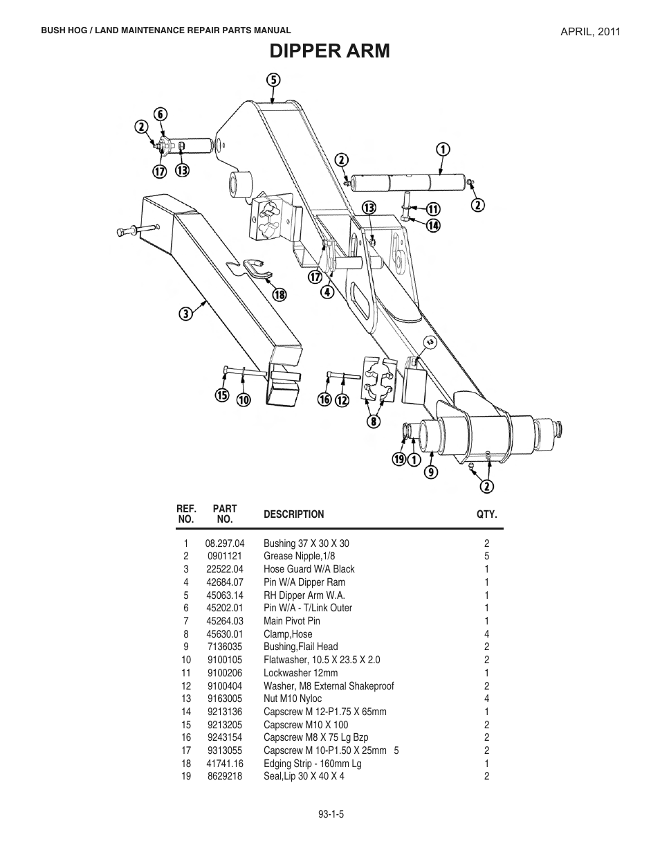 Dipper arm | Bush Hog RMB 1865 User Manual | Page 11 / 67