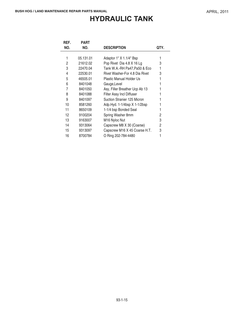 Hydraulic tank | Bush Hog RMB 1865 User Manual | Page 21 / 67