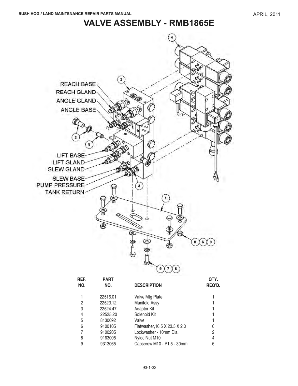 Valve assembly - rmb1865e | Bush Hog RMB 1865 User Manual | Page 38 / 67
