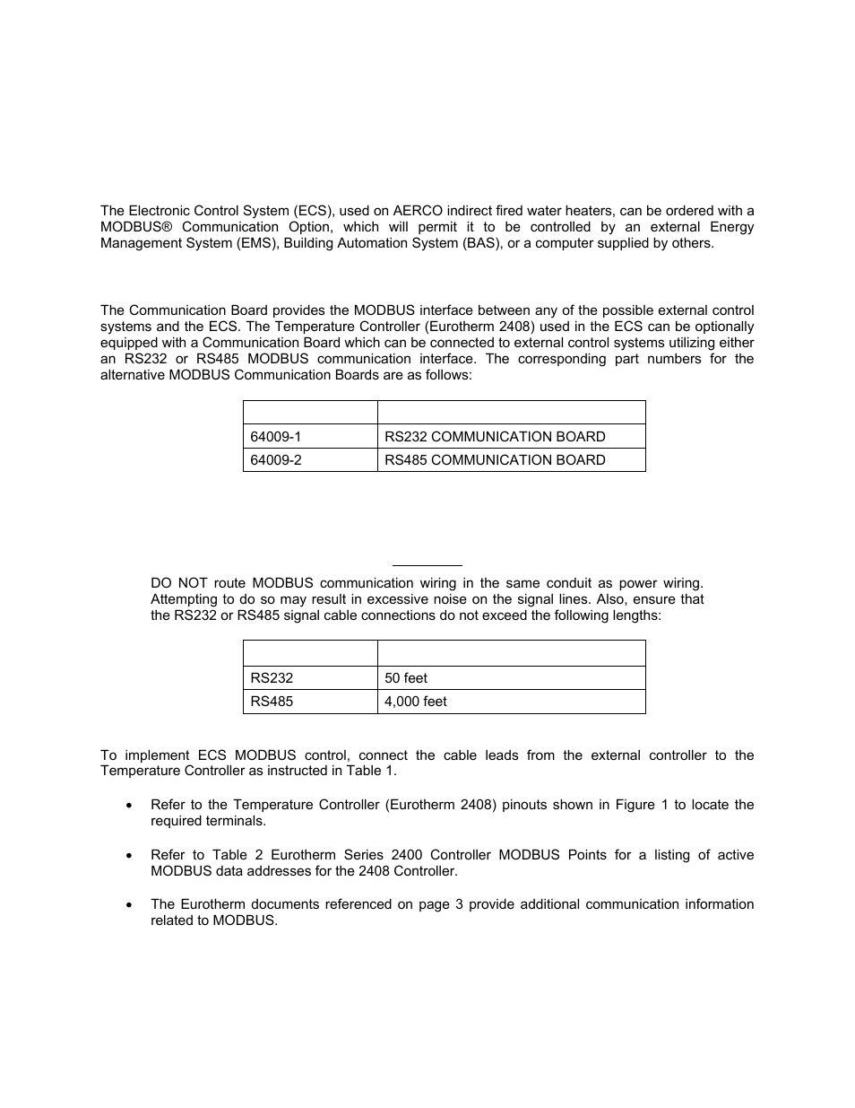 Electronic control system communication interface, Introduction, Communication board | Modbus communication signal connections | AERCO Modbus Communications Manual for ECS User Manual | Page 5 / 12