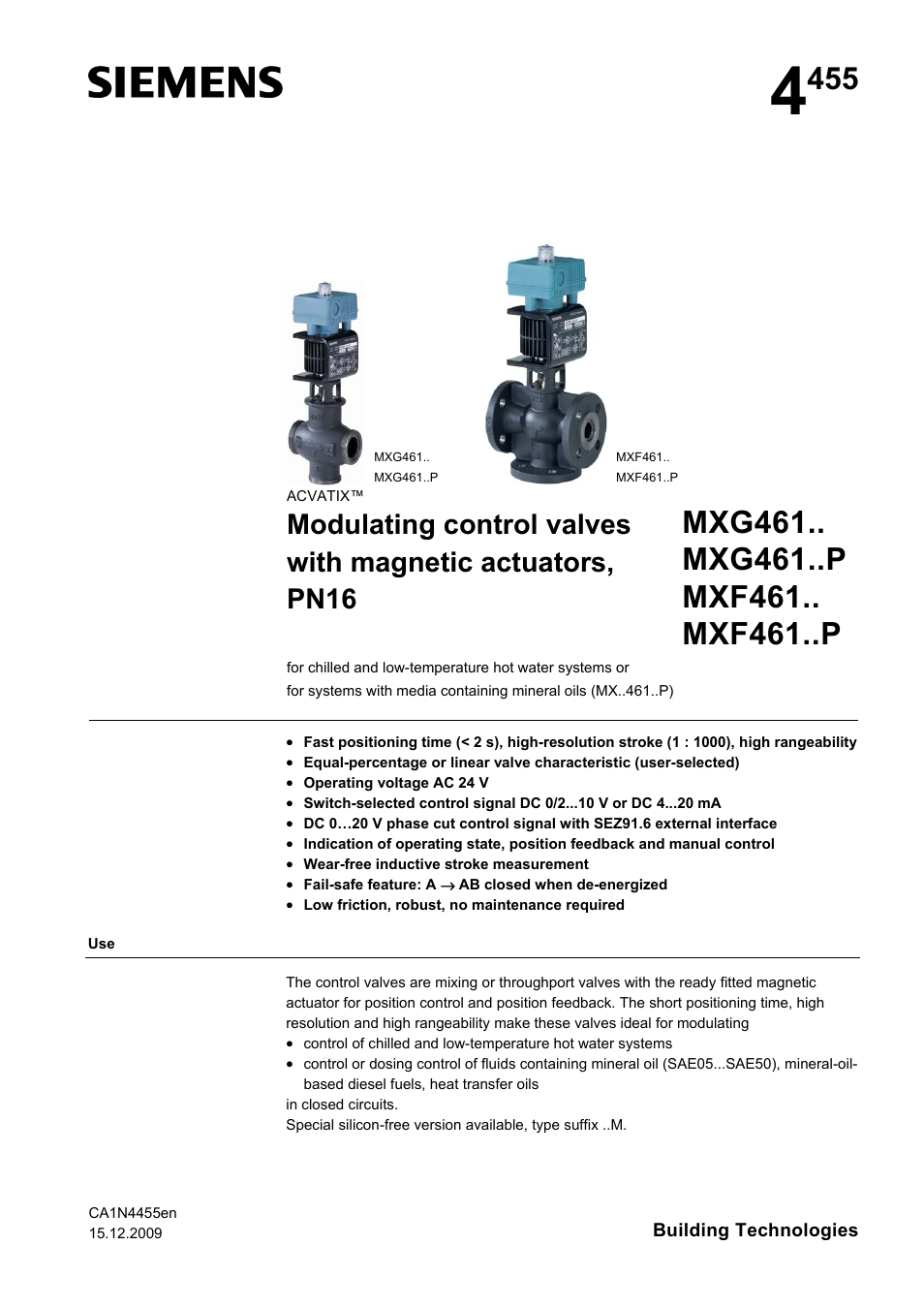 AERCO MXG-461 Series Control Valve - Manufactured by Siemens User Manual | 14 pages