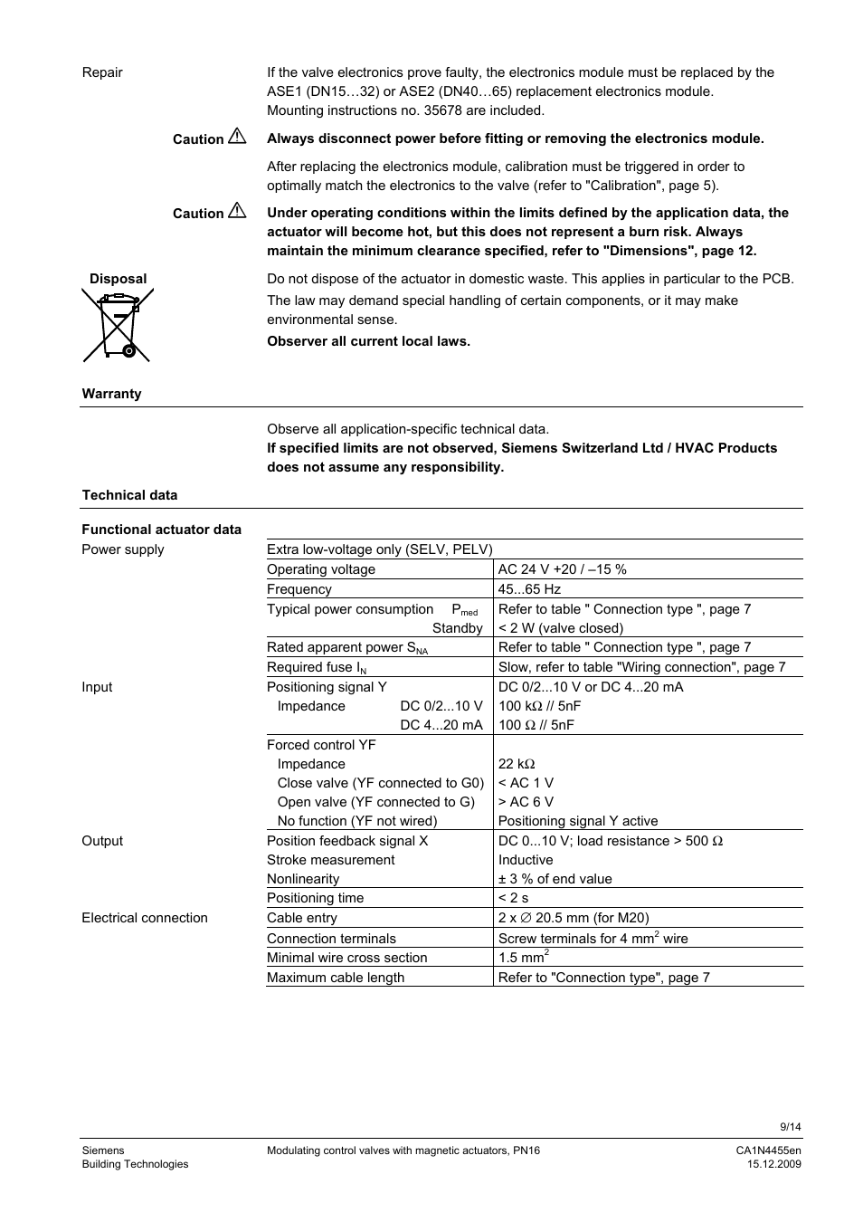 AERCO MXG-461 Series Control Valve - Manufactured by Siemens User Manual | Page 9 / 14