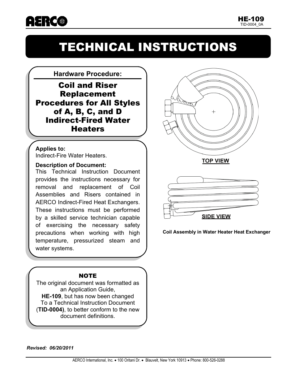AERCO Coil & Riser Replacement User Manual | 16 pages