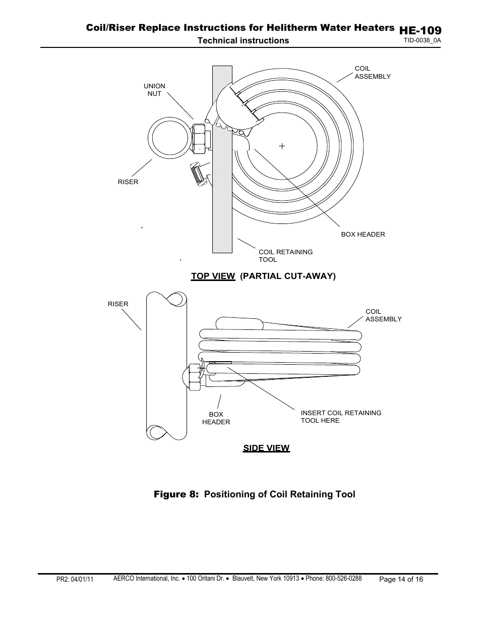 He-109, Figure 8: positioning of coil retaining tool | AERCO Coil & Riser Replacement User Manual | Page 14 / 16