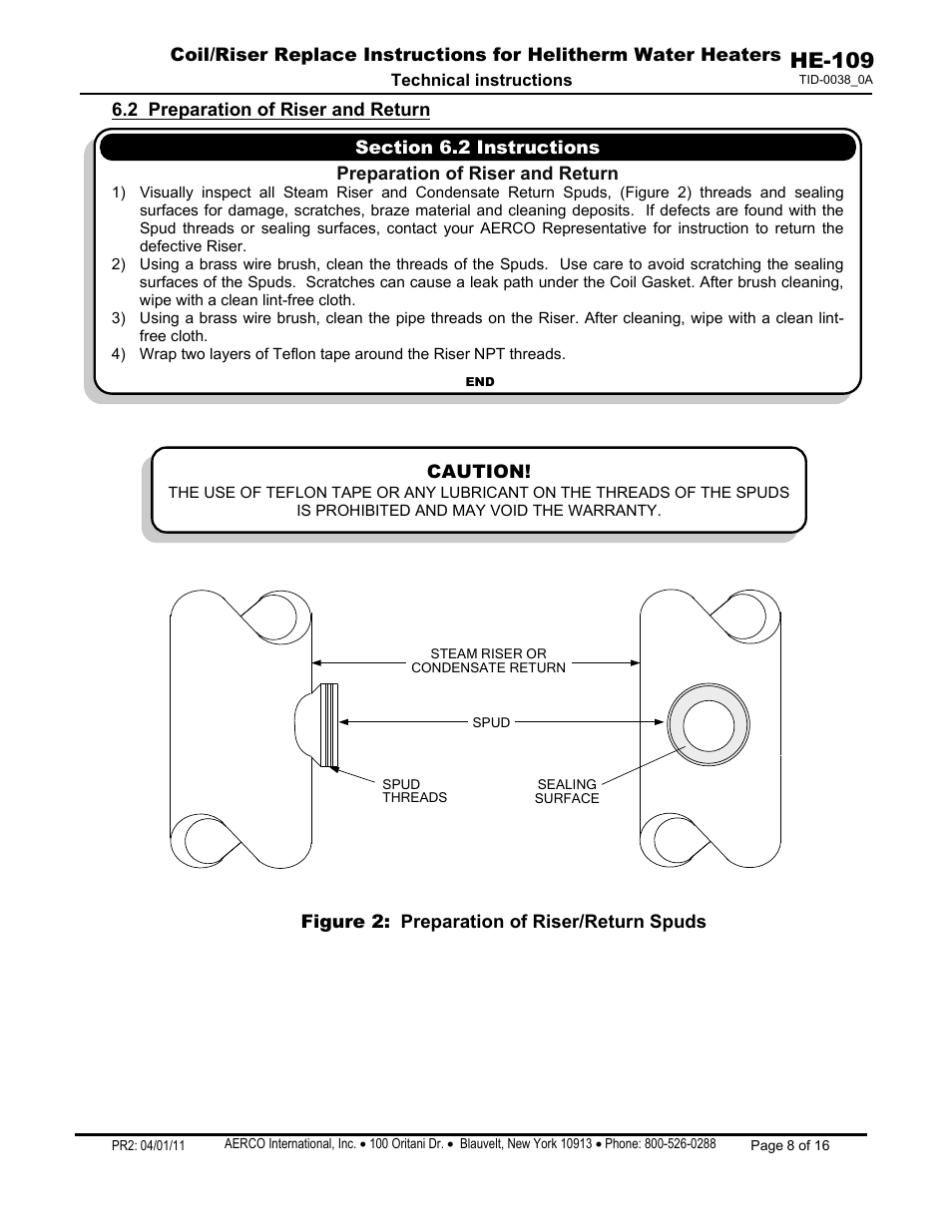 2 preparation of riser and return, He-109 | AERCO Coil & Riser Replacement User Manual | Page 8 / 16