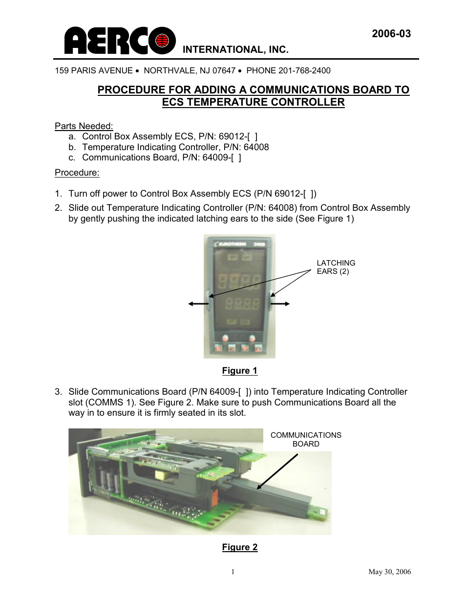 AERCO Adding a Communications Board to ECS User Manual | 4 pages