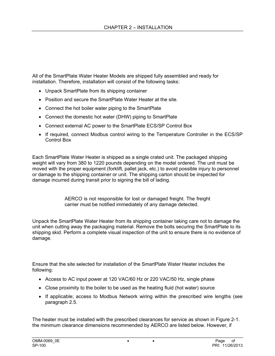 Chapter 2. installation | AERCO SmartPlate User Manual | Page 11 / 138