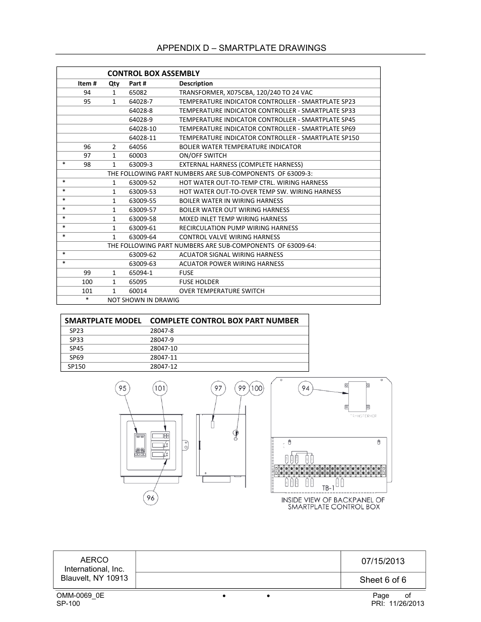 Smartplate – single wall part list | AERCO SmartPlate User Manual | Page 127 / 138