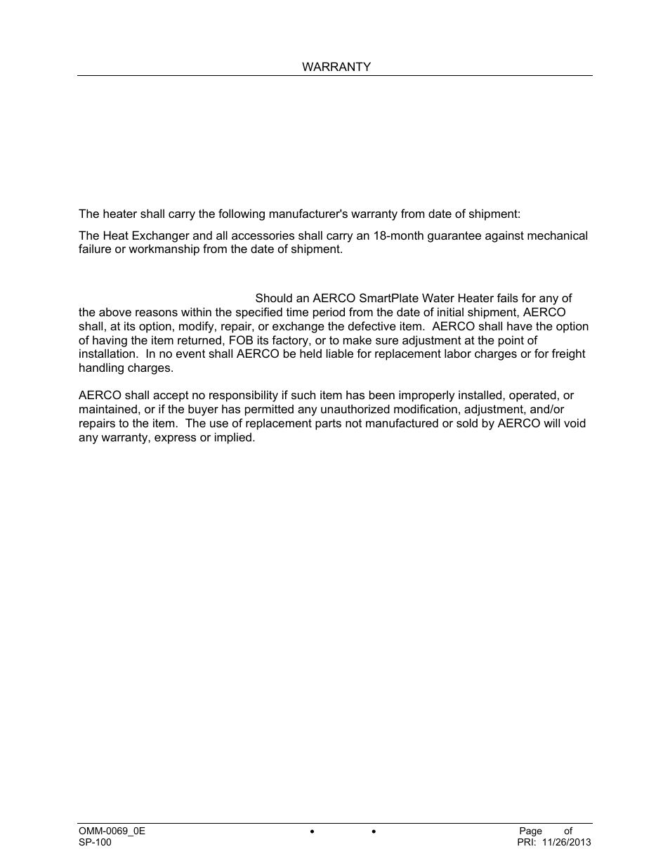 Warranty | AERCO SmartPlate User Manual | Page 137 / 138
