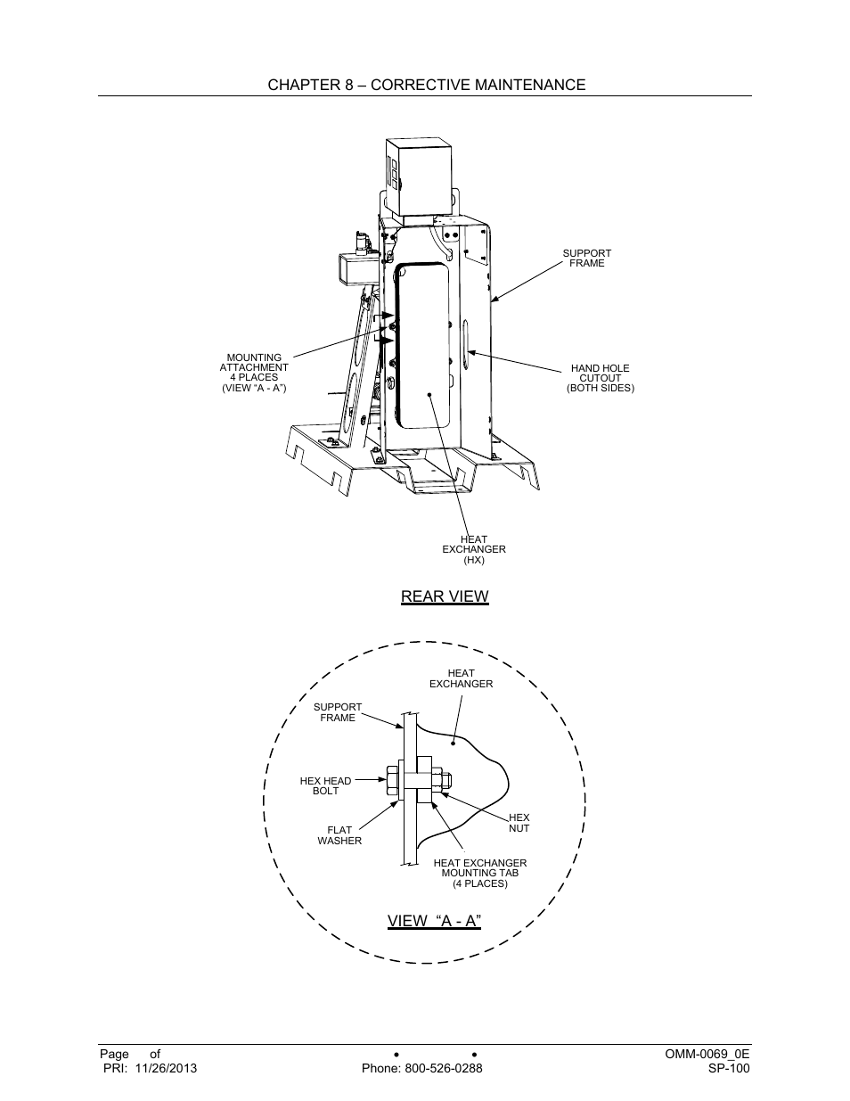 Chapter 8 – corrective maintenance, Rear view view “a - a, Figure 8-4. heat exchanger mounting details | AERCO SmartPlate User Manual | Page 62 / 138