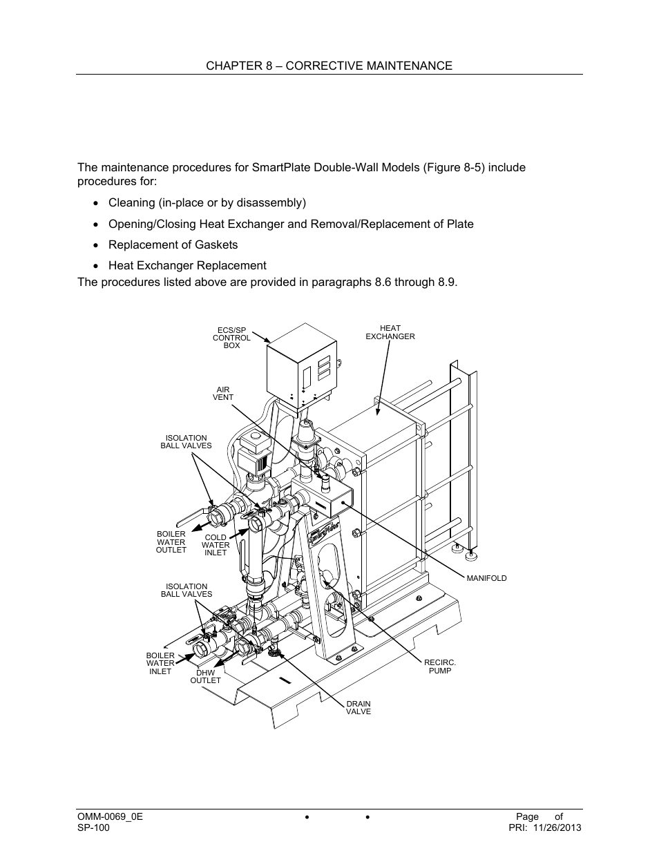 5 double-wall heat exchanger maintenance, Chapter 8 – corrective maintenance | AERCO SmartPlate User Manual | Page 63 / 138