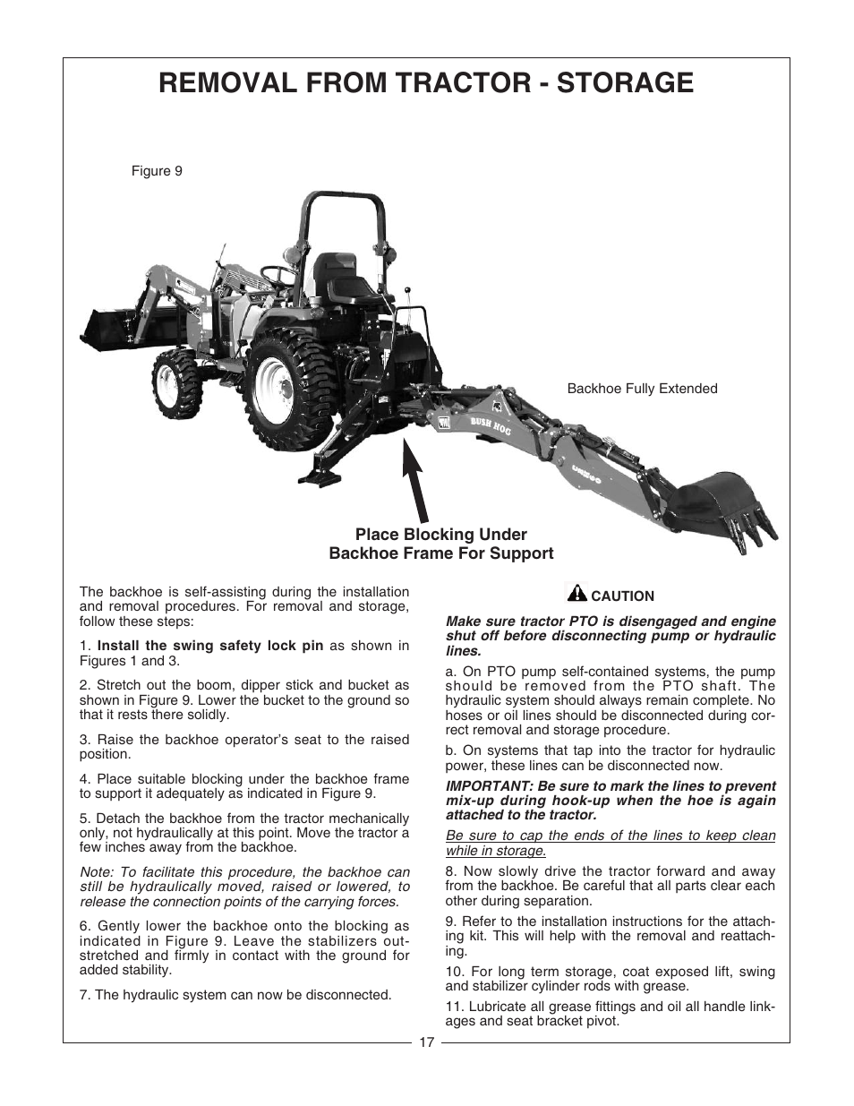 Removal from tractor - storage | Bush Hog CBH80 User Manual | Page 19 / 56