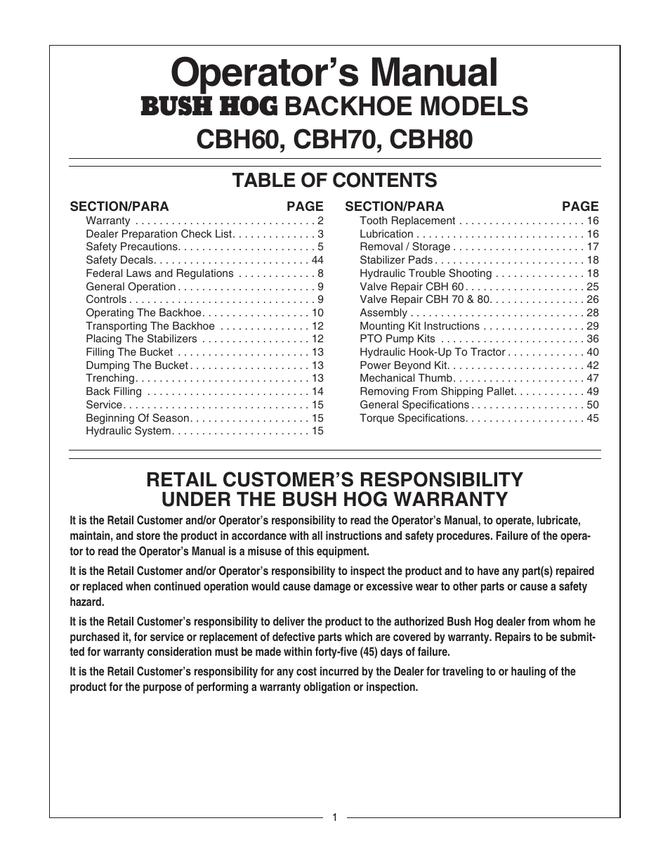 Bush Hog CBH80 User Manual | Page 3 / 56
