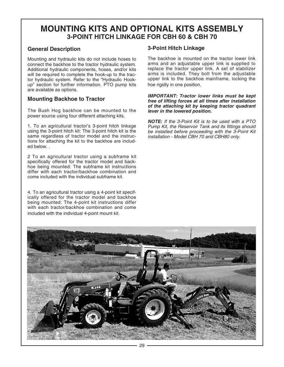 Mounting kits and optional kits assembly, Point hitch linkage for cbh 60 & cbh 70 | Bush Hog CBH80 User Manual | Page 31 / 56