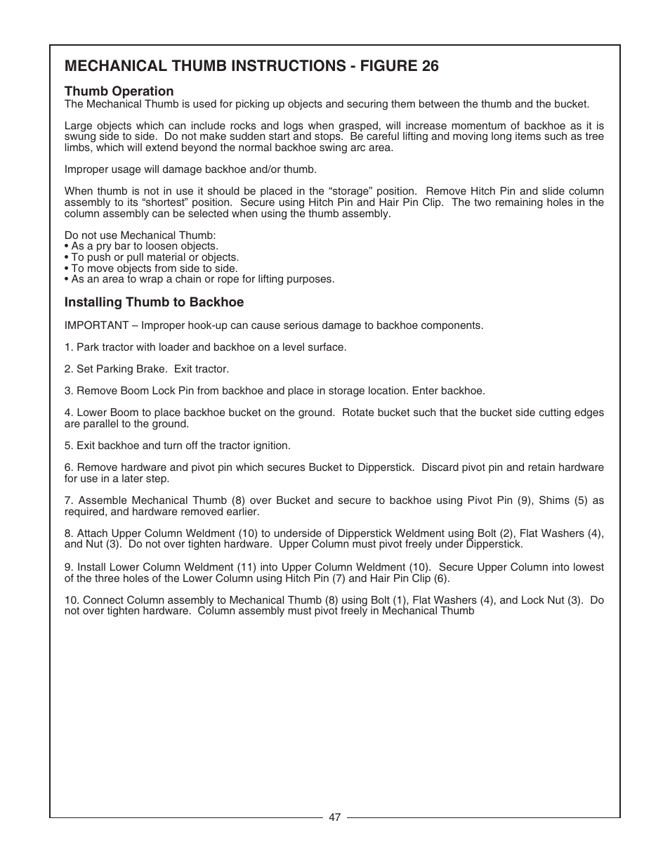 Mechanical thumb instructions - figure 26 | Bush Hog CBH80 User Manual | Page 49 / 56