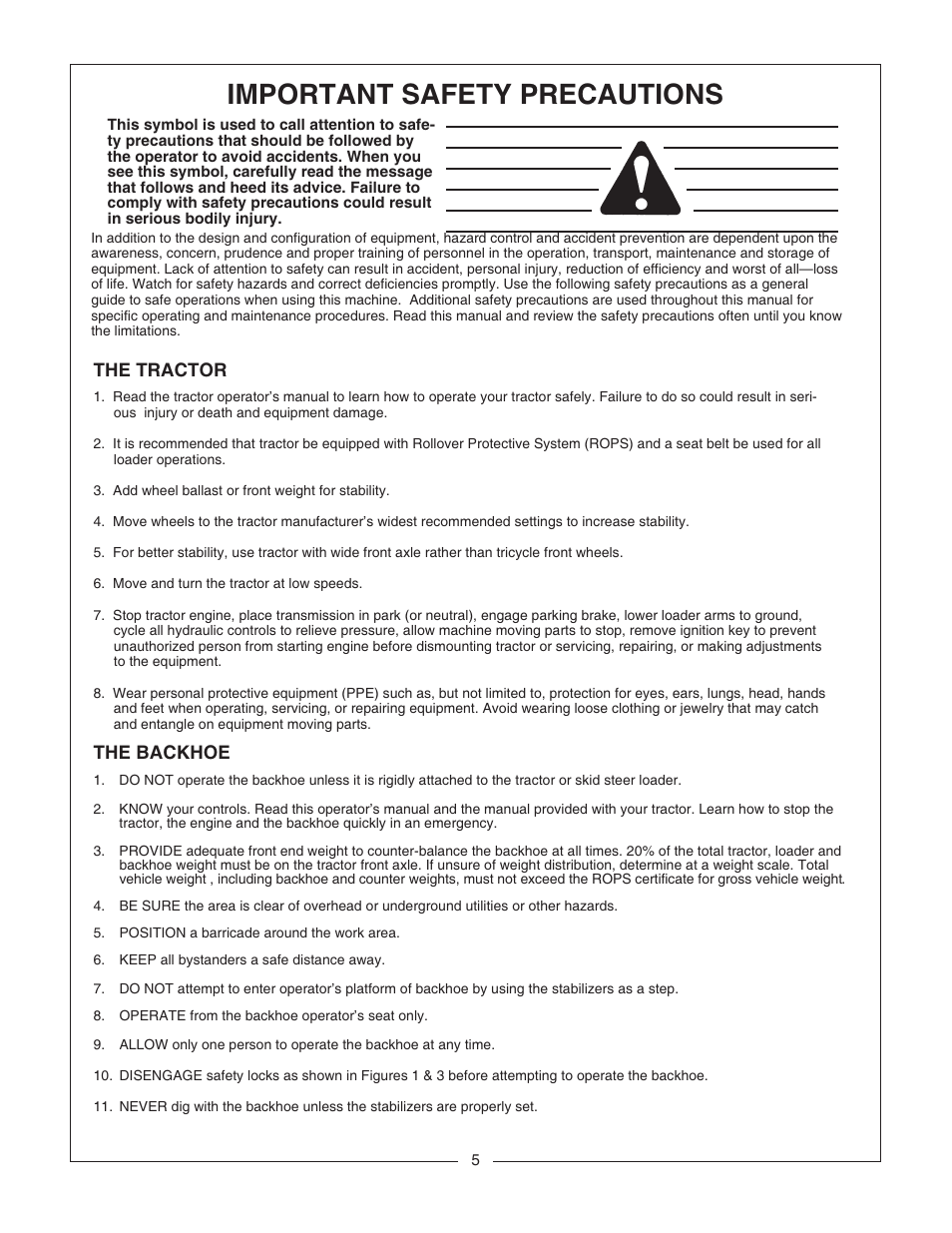 Important safety precautions | Bush Hog CBH80 User Manual | Page 7 / 56