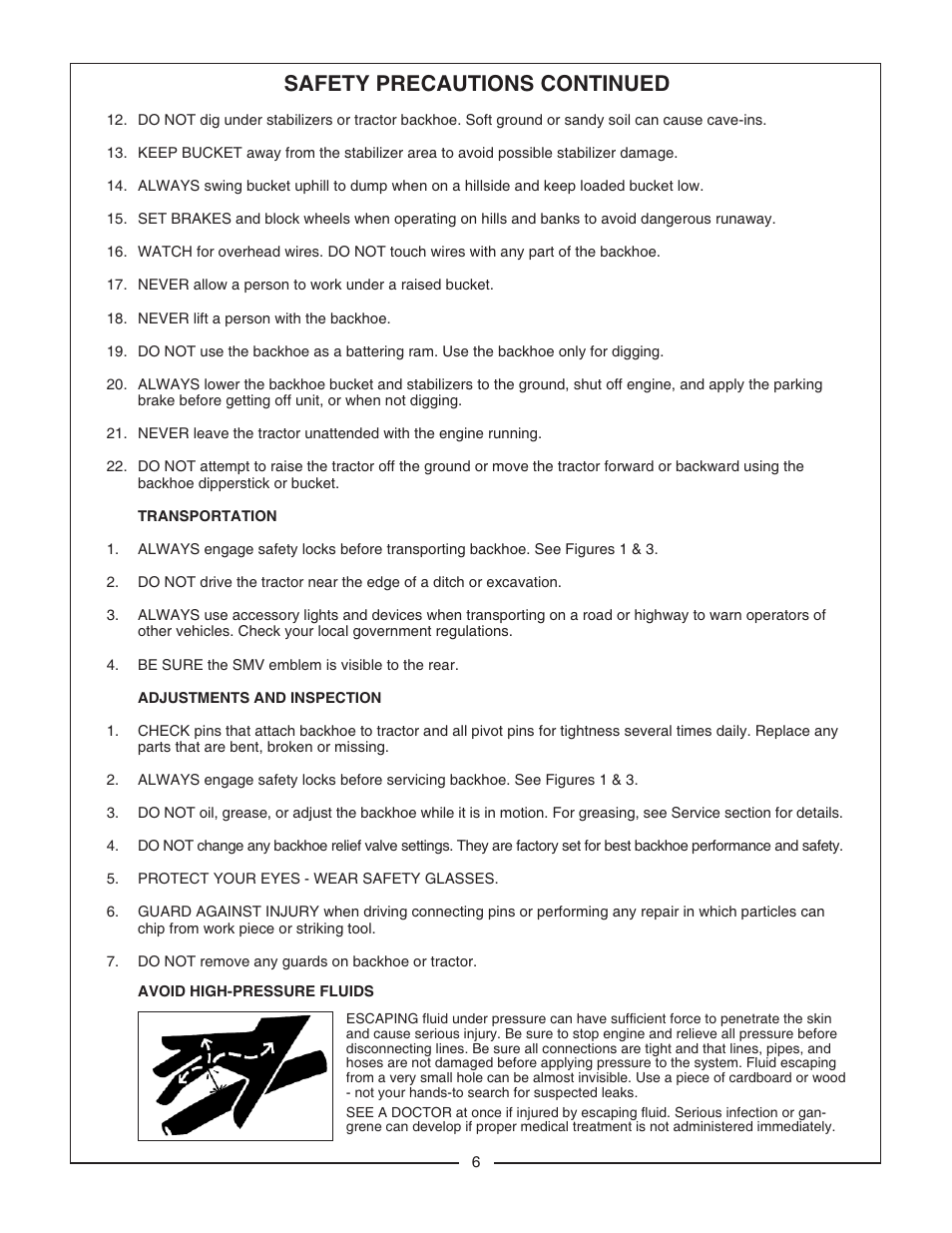 Safety precautions continued | Bush Hog CBH80 User Manual | Page 8 / 56