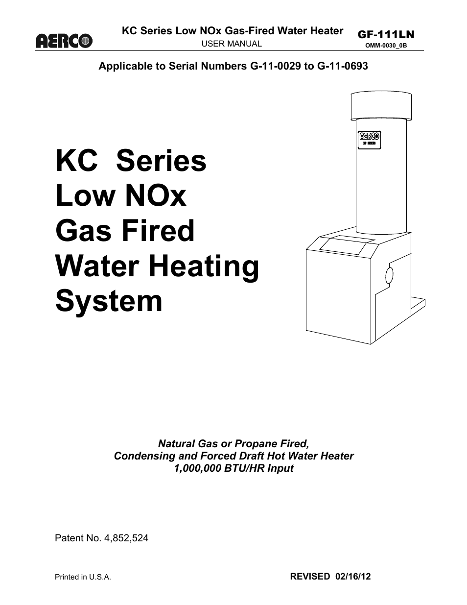 AERCO KC1000 Heater Mar 2011 User Manual | 117 pages