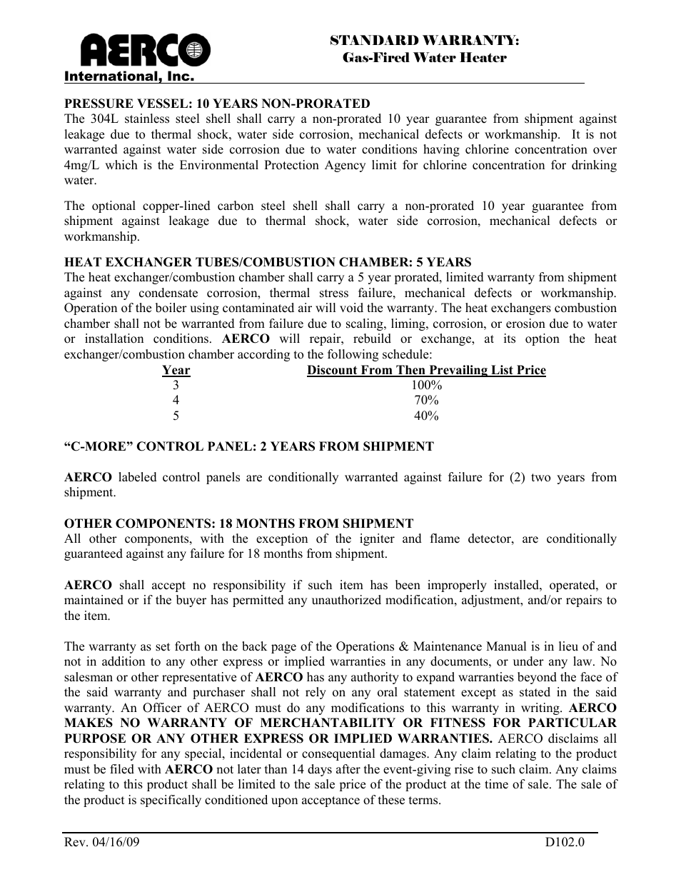 AERCO KC1000 Heater Mar 2011 User Manual | Page 115 / 117