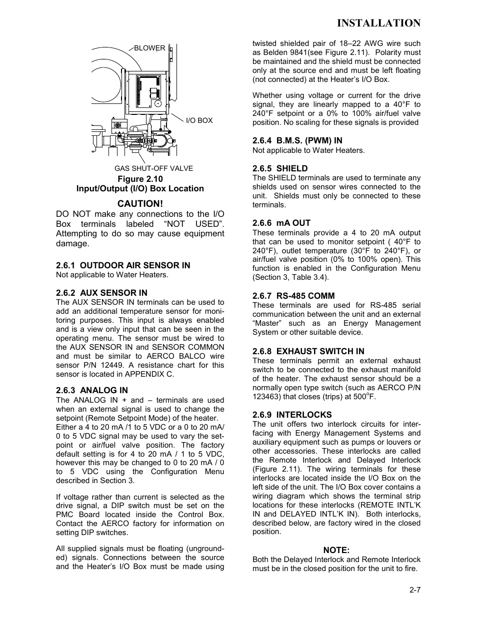 Figure 2.10, Input/output (i/o) box location, Installation | AERCO KC1000 Heater Mar 2011 User Manual | Page 15 / 117