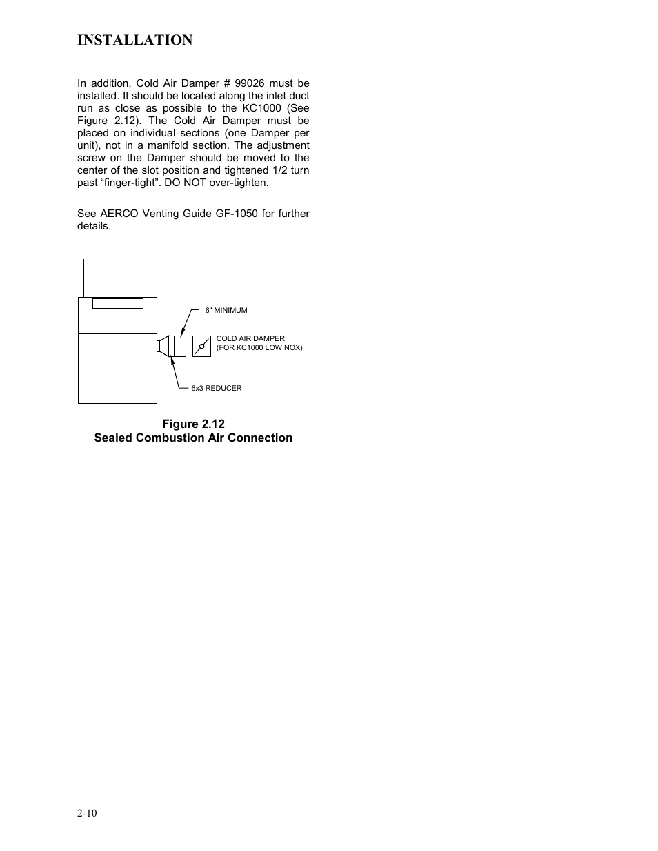 Figure 2.12, Sealed combustion air connection, Installation | AERCO KC1000 Heater Mar 2011 User Manual | Page 18 / 117