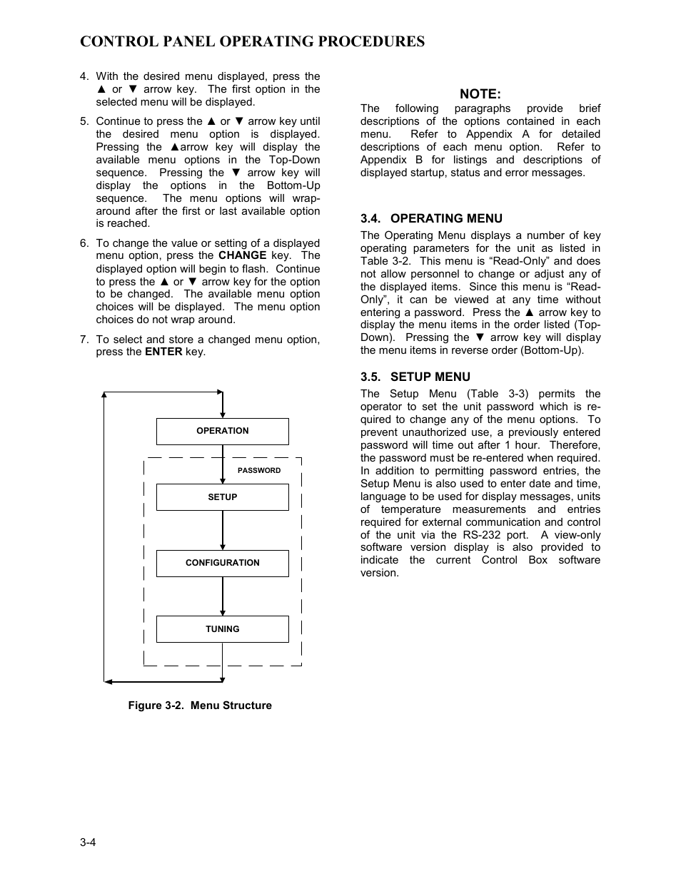 Operating menu, Setup menu, Control panel operating procedures | AERCO KC1000 Heater Mar 2011 User Manual | Page 22 / 117