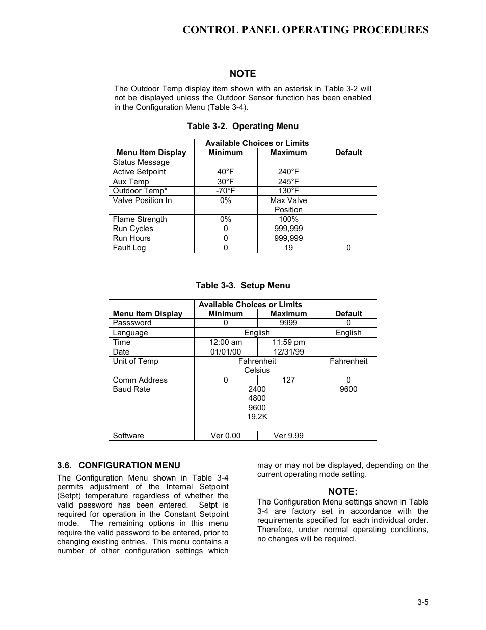 Configuration menu, Control panel operating procedures | AERCO KC1000 Heater Mar 2011 User Manual | Page 23 / 117