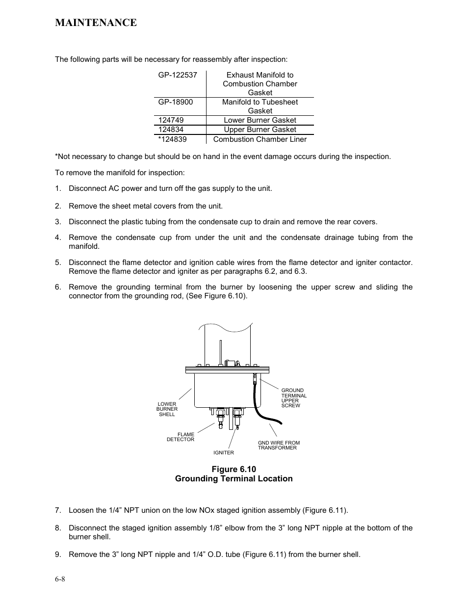 Figure 6.10, Grounding terminal location, Maintenance | AERCO KC1000 Heater Mar 2011 User Manual | Page 52 / 117