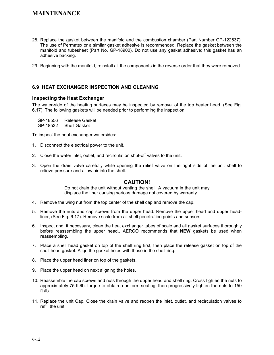 9 heat exchanger inspection and cleaning, Maintenance | AERCO KC1000 Heater Mar 2011 User Manual | Page 56 / 117