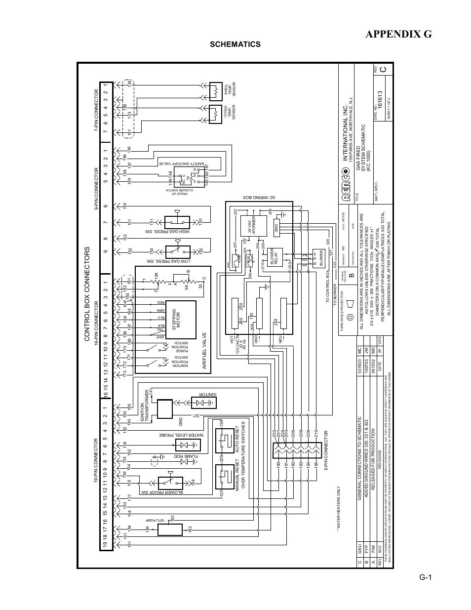 Kc-h-app-g -17-10, Schematics, Appendix g | G-1 schematics, Control box connectors | AERCO KC Series Equipped with C-More version 3.04 User Manual | Page 105 / 110