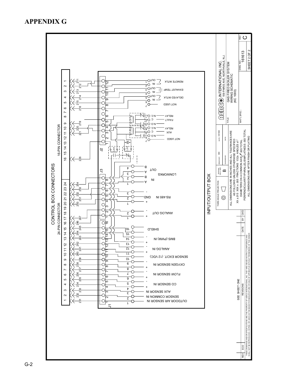 Appendix g, Control box connectors, Input /output box | AERCO KC Series Equipped with C-More version 3.04 User Manual | Page 106 / 110