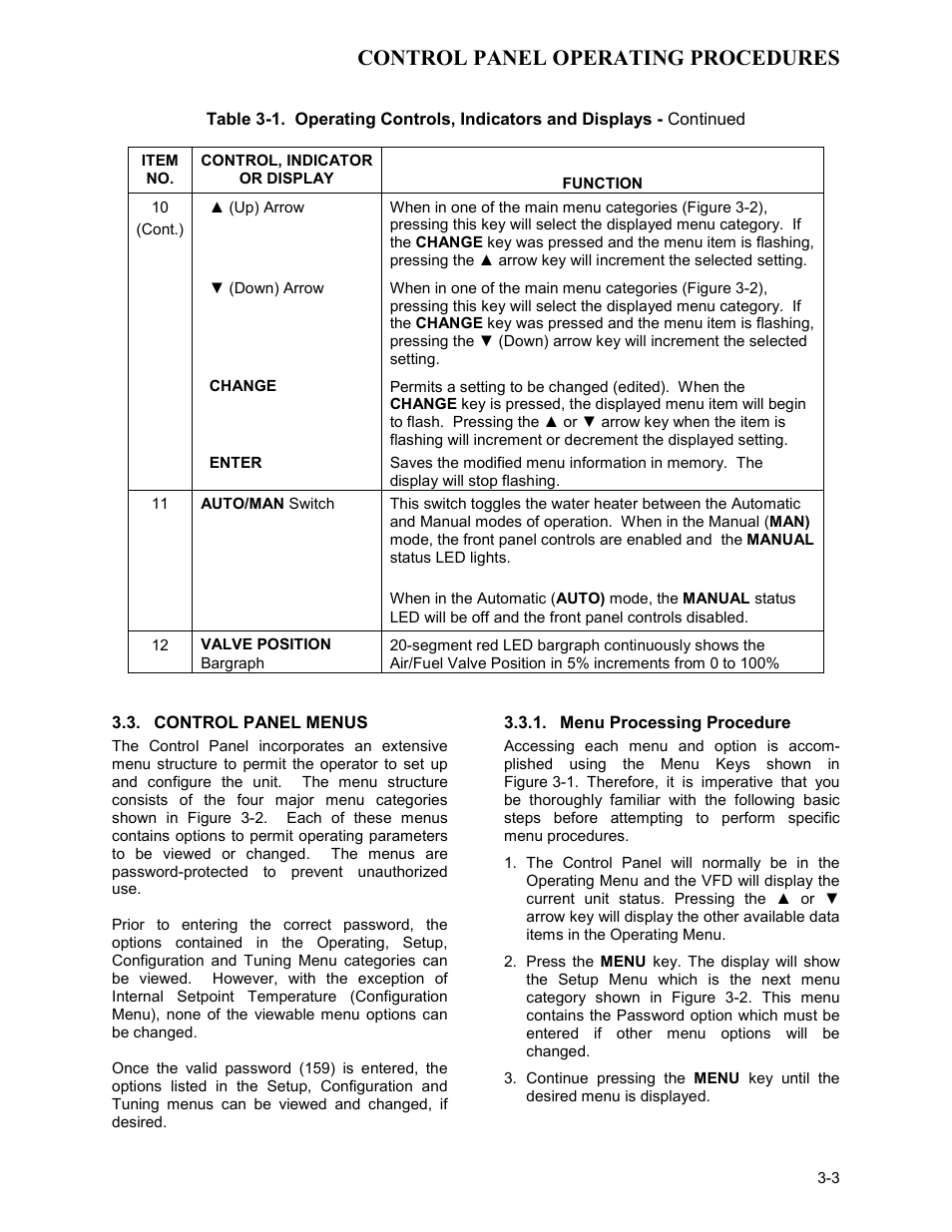Control panel menus, Menu processing procedure, Control panel operating procedures | AERCO KC Series Equipped with C-More version 3.04 User Manual | Page 23 / 110