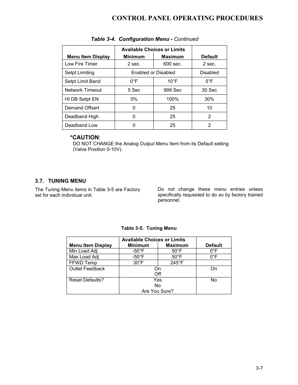 Tuning menu, Control panel operating procedures | AERCO KC Series Equipped with C-More version 3.04 User Manual | Page 27 / 110