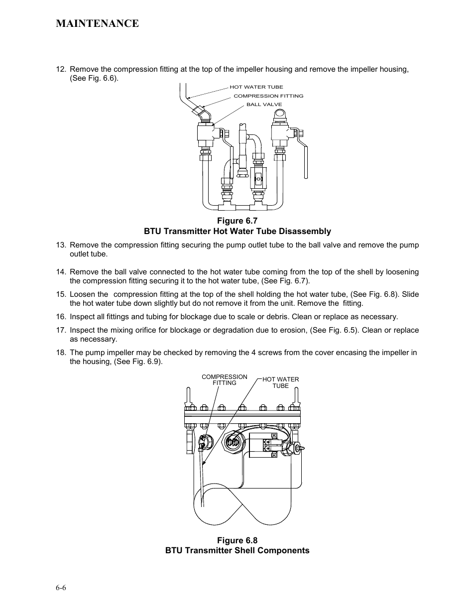 Figure 6.7, Btu transmitter hot water tube disassembly, Figure 6.8 | Btu transmitter shell components, Maintenance | AERCO KC Series Equipped with C-More version 3.04 User Manual | Page 53 / 110