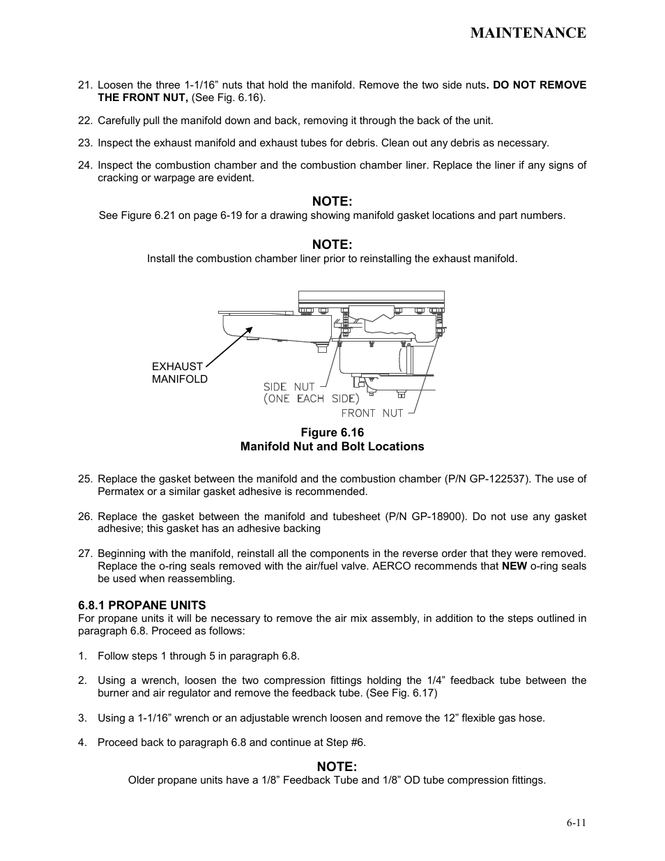 Figure 6.16, Manifold nut and bolt locations, 1 propane units | Maintenance | AERCO KC Series Equipped with C-More version 3.04 User Manual | Page 58 / 110
