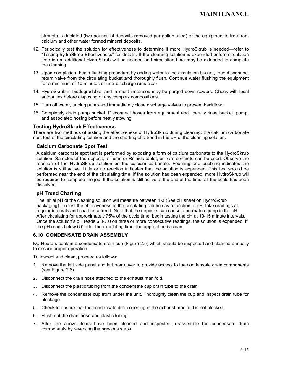 10 condensate drain assembly, Maintenance | AERCO KC Series Equipped with C-More version 3.04 User Manual | Page 62 / 110