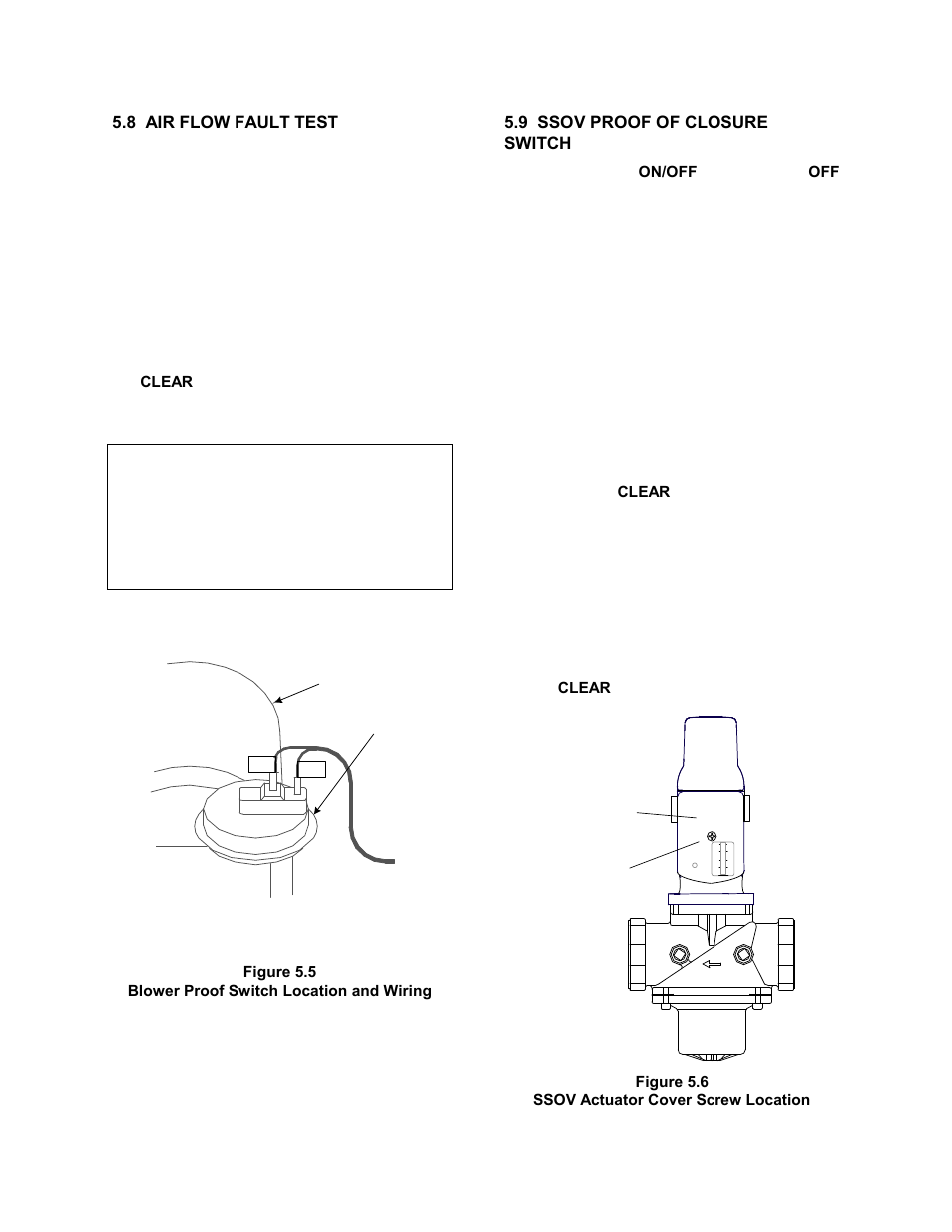 8 air flow fault test, Figure 5.5, Blower proof switch location and wiring | 9 ssov proof of closure switch, Figure 5.6, Ssov actuator cover screw location, Safety device testing | AERCO KC1000 Heater 2002 User Manual | Page 40 / 106