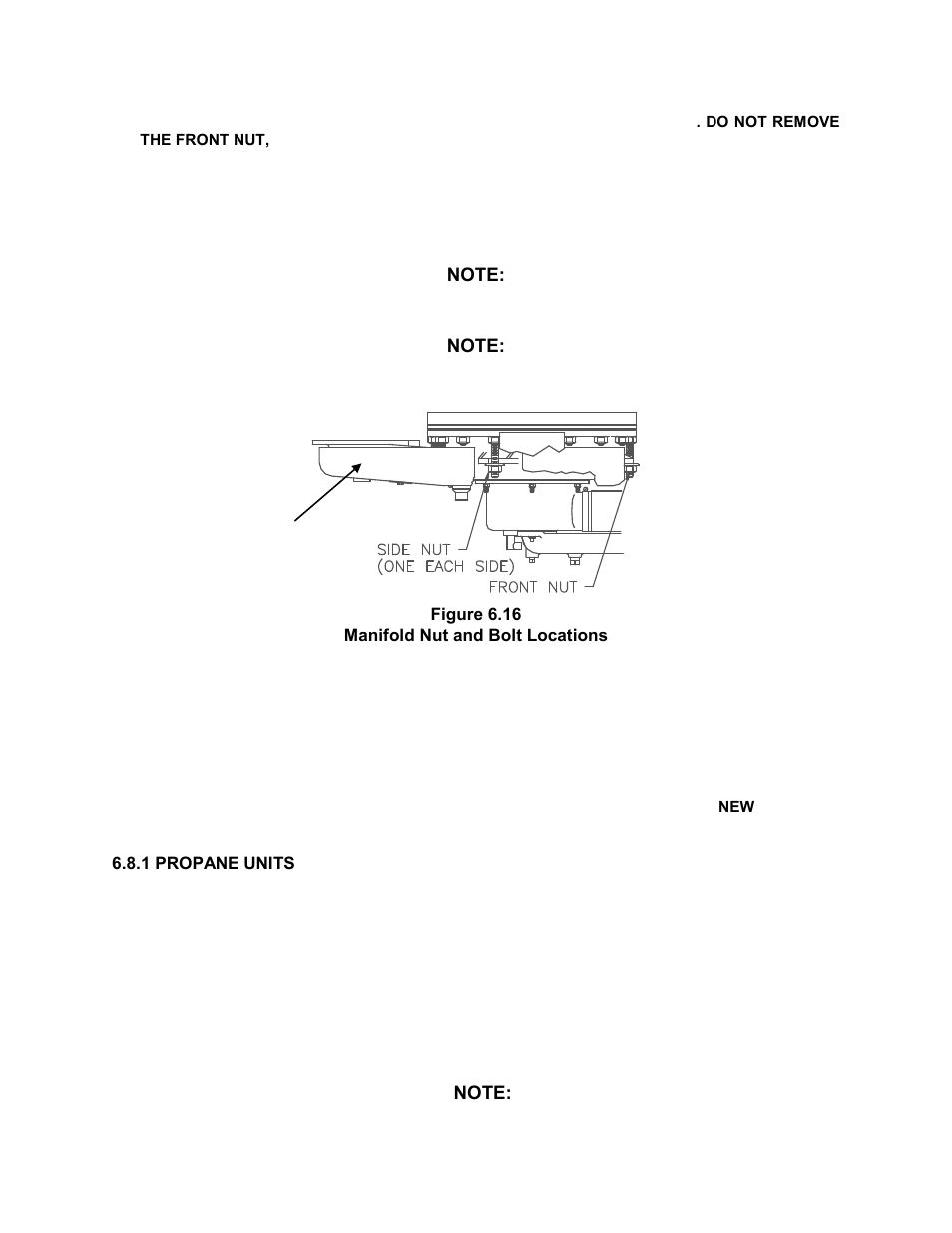 Figure 6.16, Manifold nut and bolt locations, 1 propane units | Maintenance | AERCO KC1000 Heater 2002 User Manual | Page 53 / 106