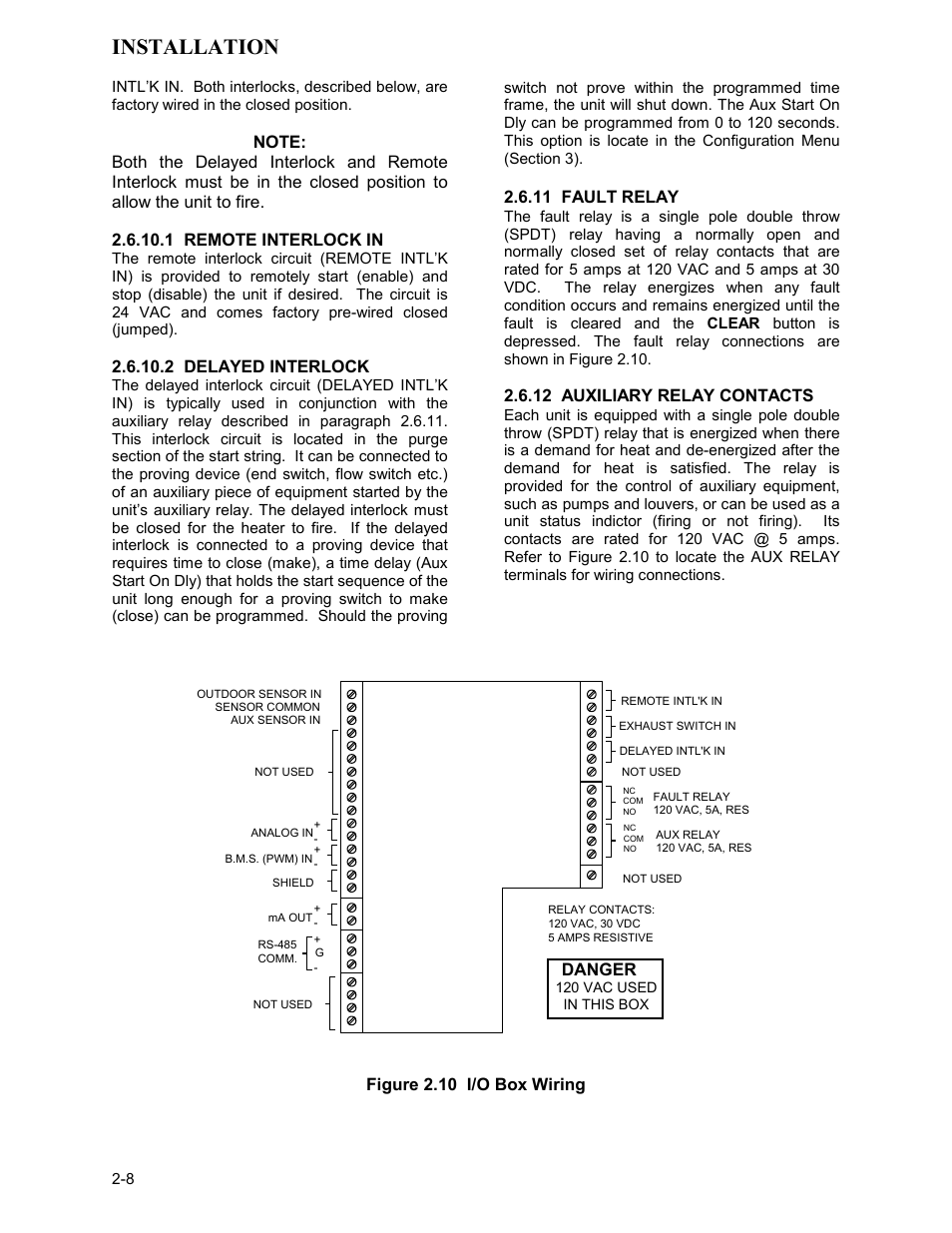 11 fault relay, Figure 2.10 i/o box wiring, Installation | AERCO KC Series Equipped with C-More Controller for Massachusetts Only User Manual | Page 18 / 98