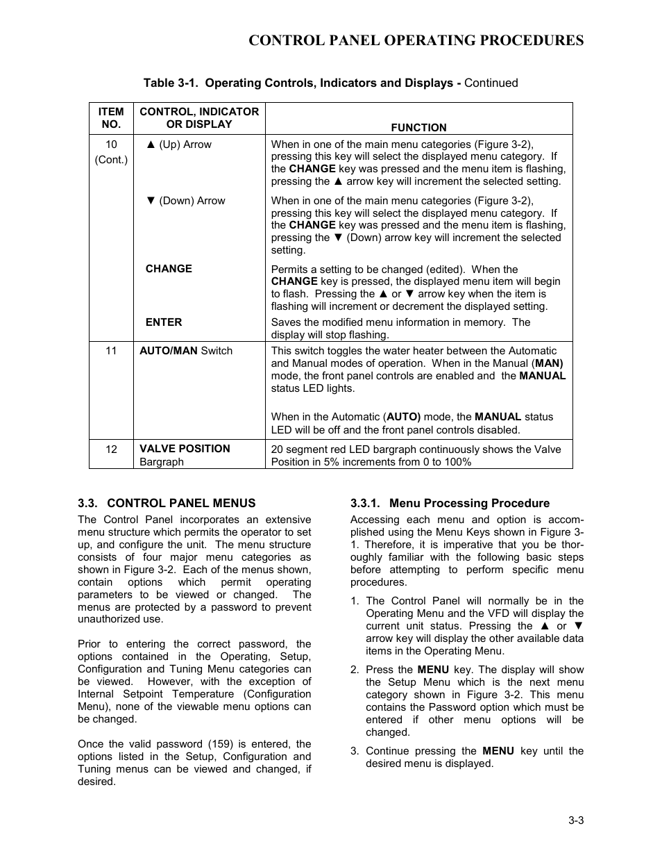Control panel menus, Menu processing procedure, Control panel operating procedures | AERCO KC Series Equipped with C-More Controller for Massachusetts Only User Manual | Page 23 / 98
