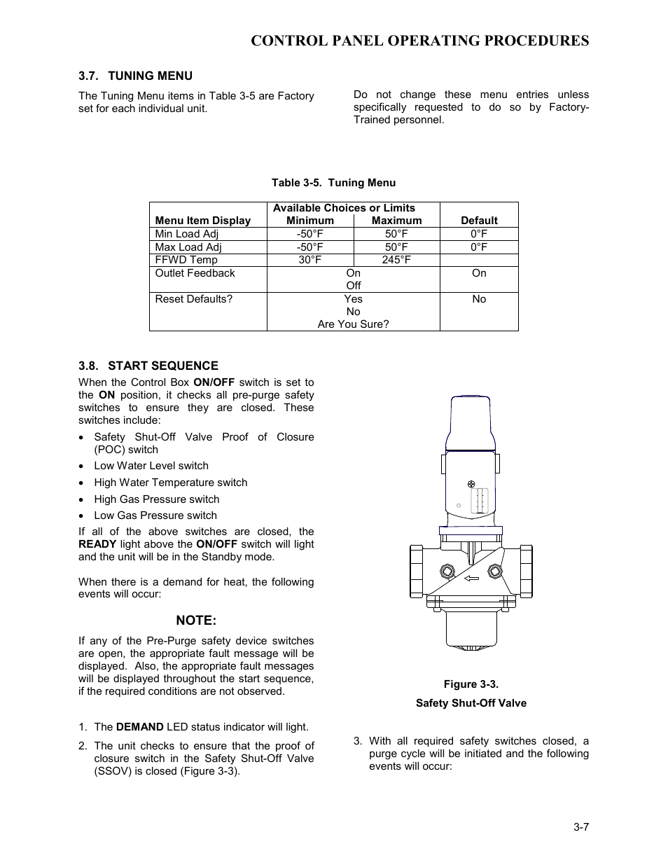 Tuning menu, Start sequence, Control panel operating procedures | AERCO KC Series Equipped with C-More Controller for Massachusetts Only User Manual | Page 27 / 98