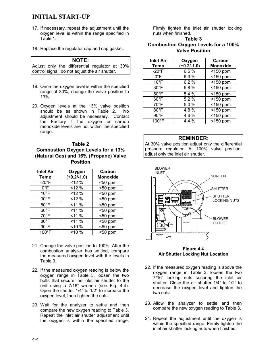 Air shutter locking nut location, Initial start-up | AERCO KC Series Equipped with C-More Controller for Massachusetts Only User Manual | Page 34 / 98