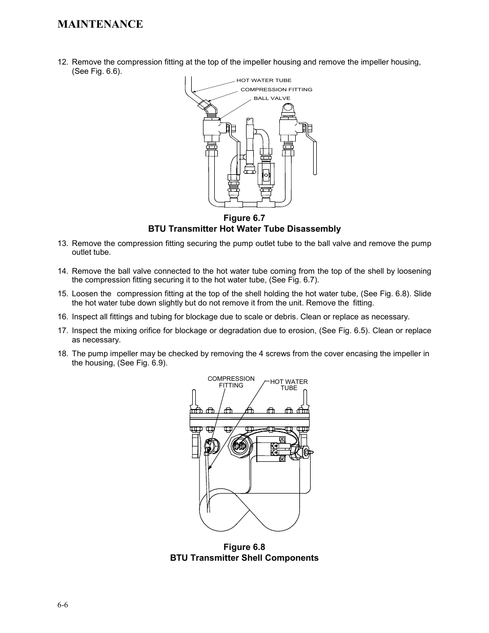 Figure 6.7, Btu transmitter hot water tube disassembly, Figure 6.8 | Btu transmitter shell components, Maintenance | AERCO KC Series Equipped with C-More Controller for Massachusetts Only User Manual | Page 50 / 98