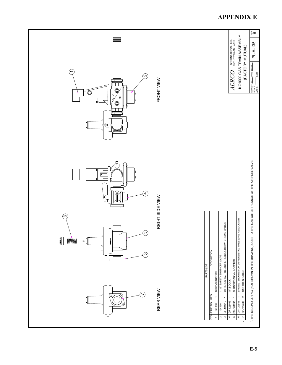 Appendix e, Aerco, Front view right side view rear view | Pl -a -135 b | AERCO KC Series Equipped with C-More Controller for Massachusetts Only User Manual | Page 87 / 98