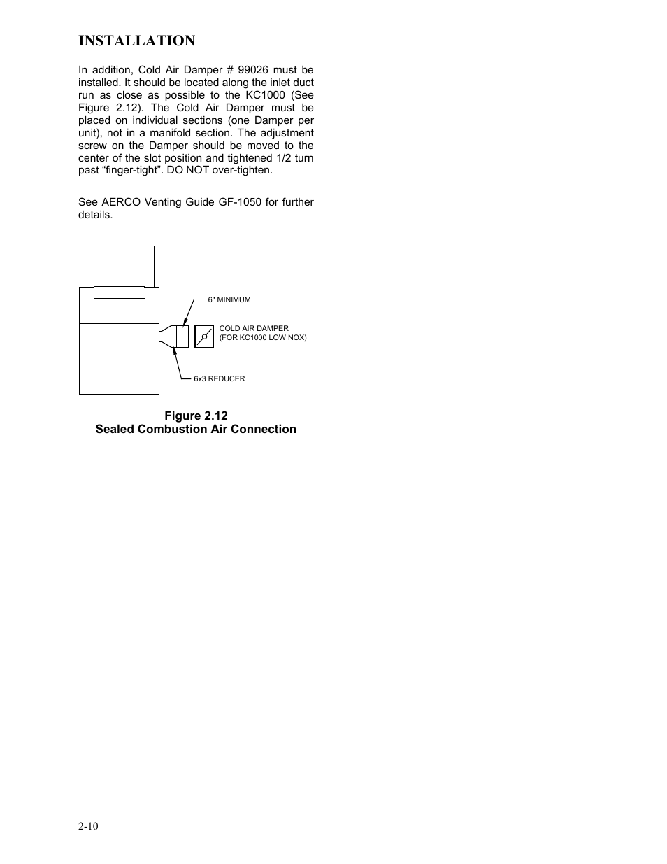Figure 2.12, Sealed combustion air connection, Installation | AERCO KC1000 Low NOx Water Heater July 2011 User Manual | Page 18 / 118