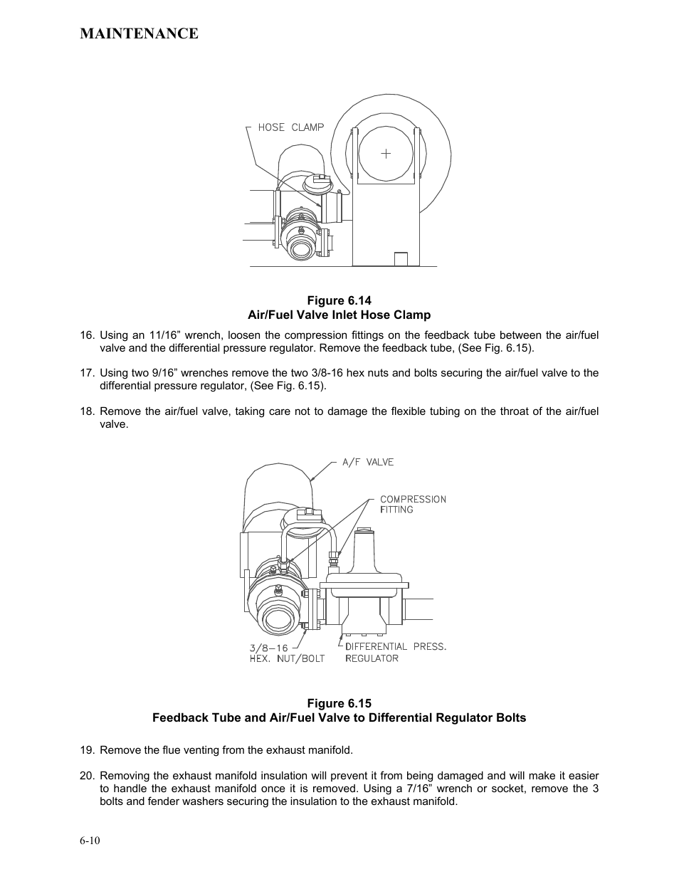Figure 6.14, Air/fuel valve inlet hose clamp, Figure 6.15 | Maintenance | AERCO KC1000 Low NOx Water Heater July 2011 User Manual | Page 54 / 118